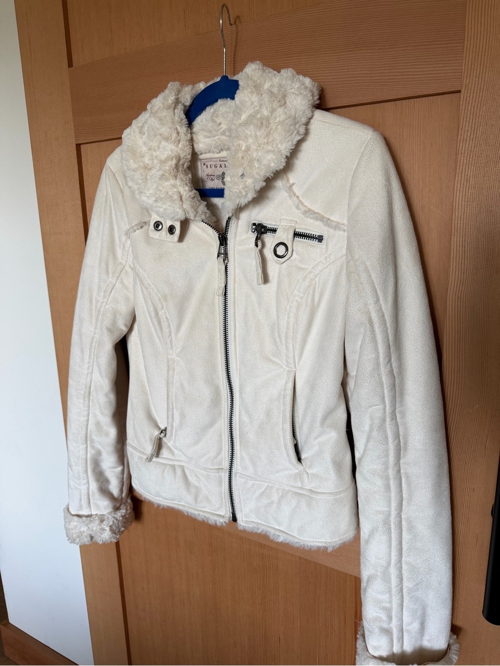 Sugarfly Cream Faux-Shearling Zip Front Jacket